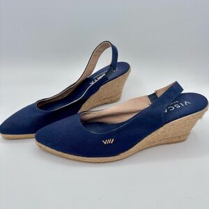 Viscata Women’s Blue Wedge Heel Slingback Sandals Navy Nautical Classic Size 42